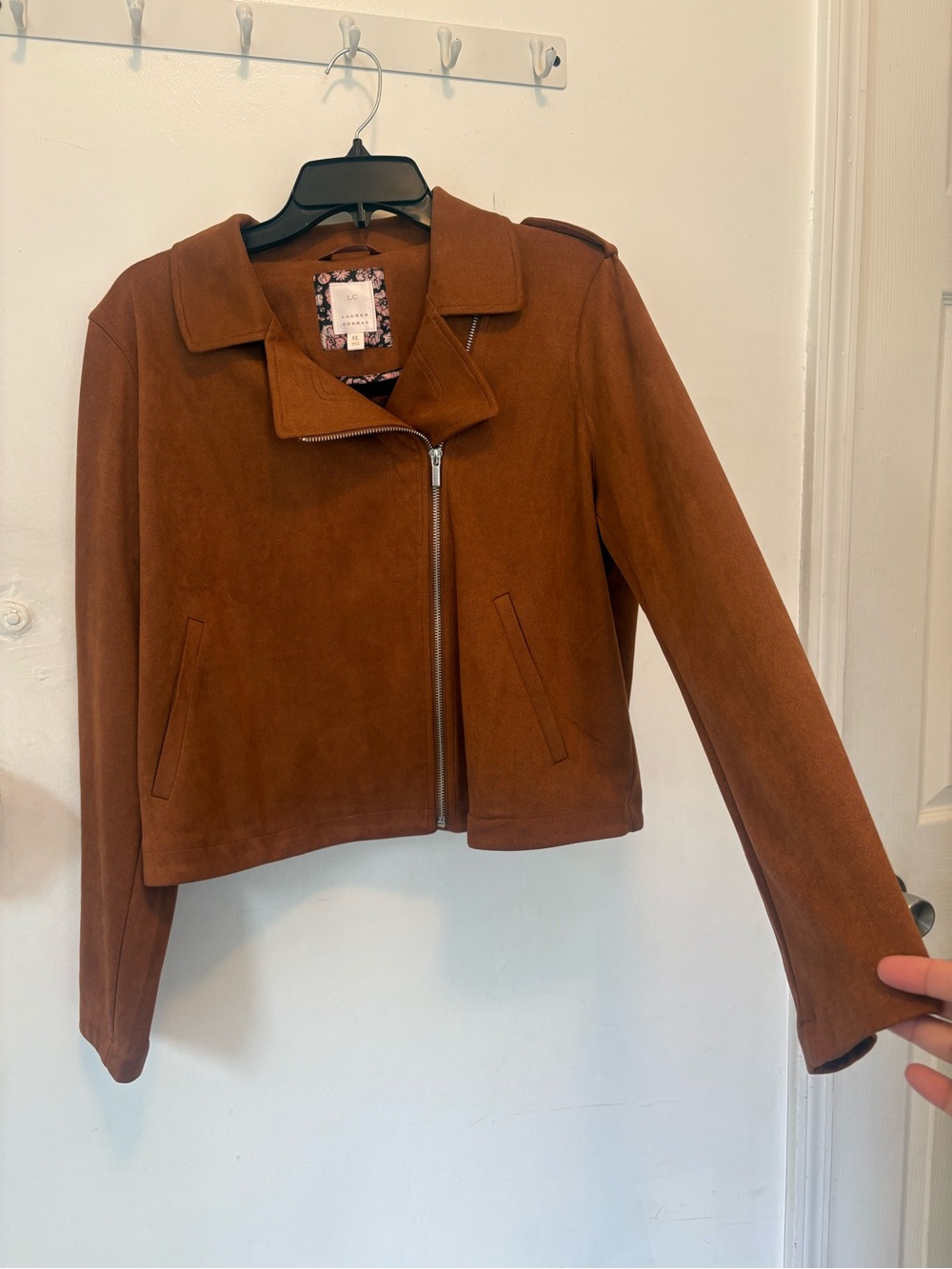 LC Lauren Conrad Cropped Suede Moto Jacket - Brown